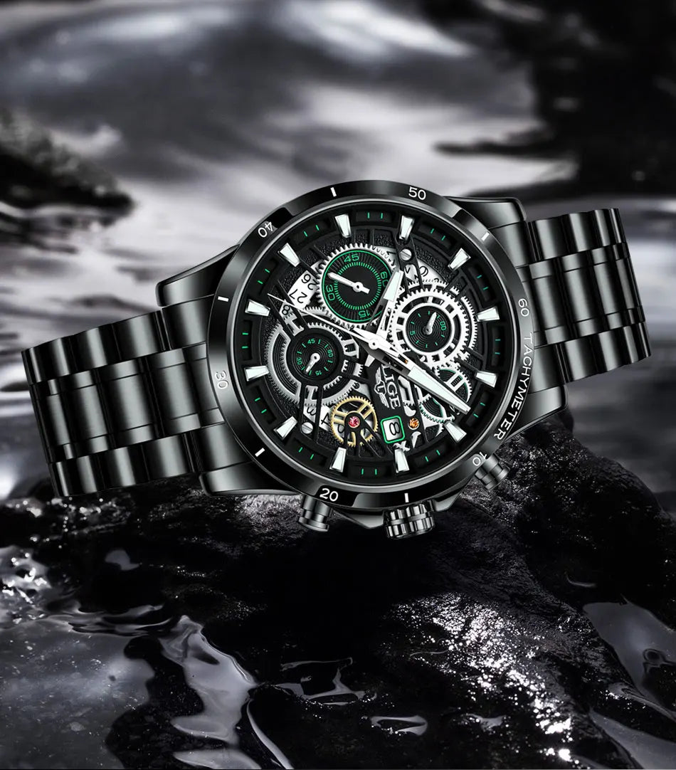 Montre LIGE 8977 | Résistant aux chocs, Étanche, Mouvement Quartz Automatique (DS)
