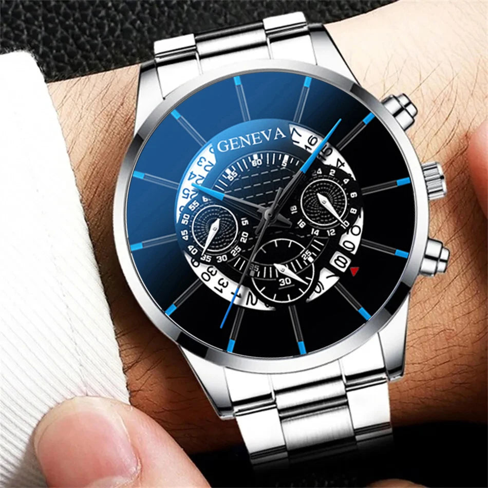 GENEVA HANYI Montre Homme Quartz Acier Inoxydable Mode et Décontracté (DS)