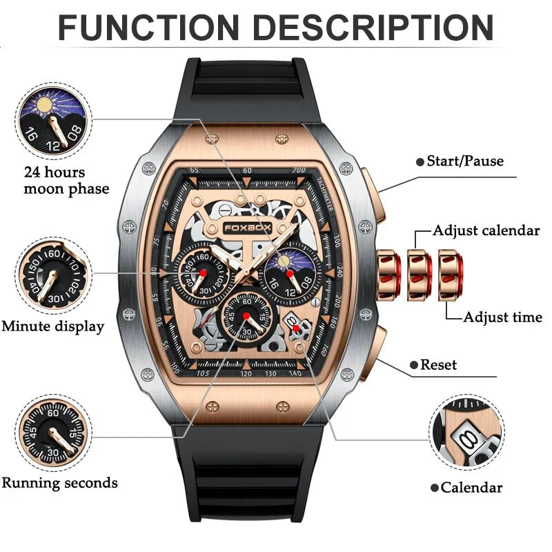 LIGE FOXBOX Montre Homme - Chronographe Quartz, Étanche (DS)