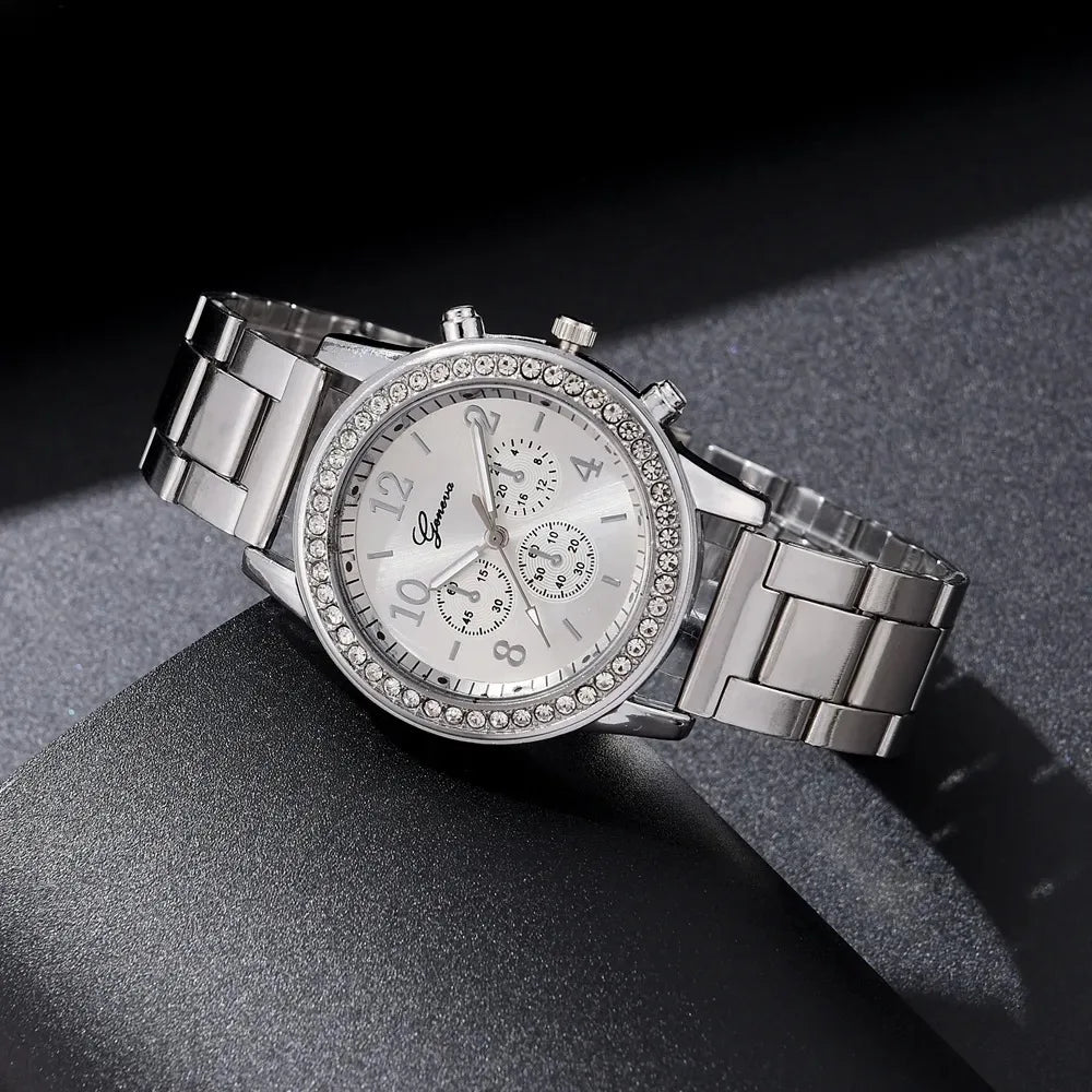 Montre de Luxe RUNER pour Femmes avec Bijoux en Pierres de Rhin - 6 Pièces